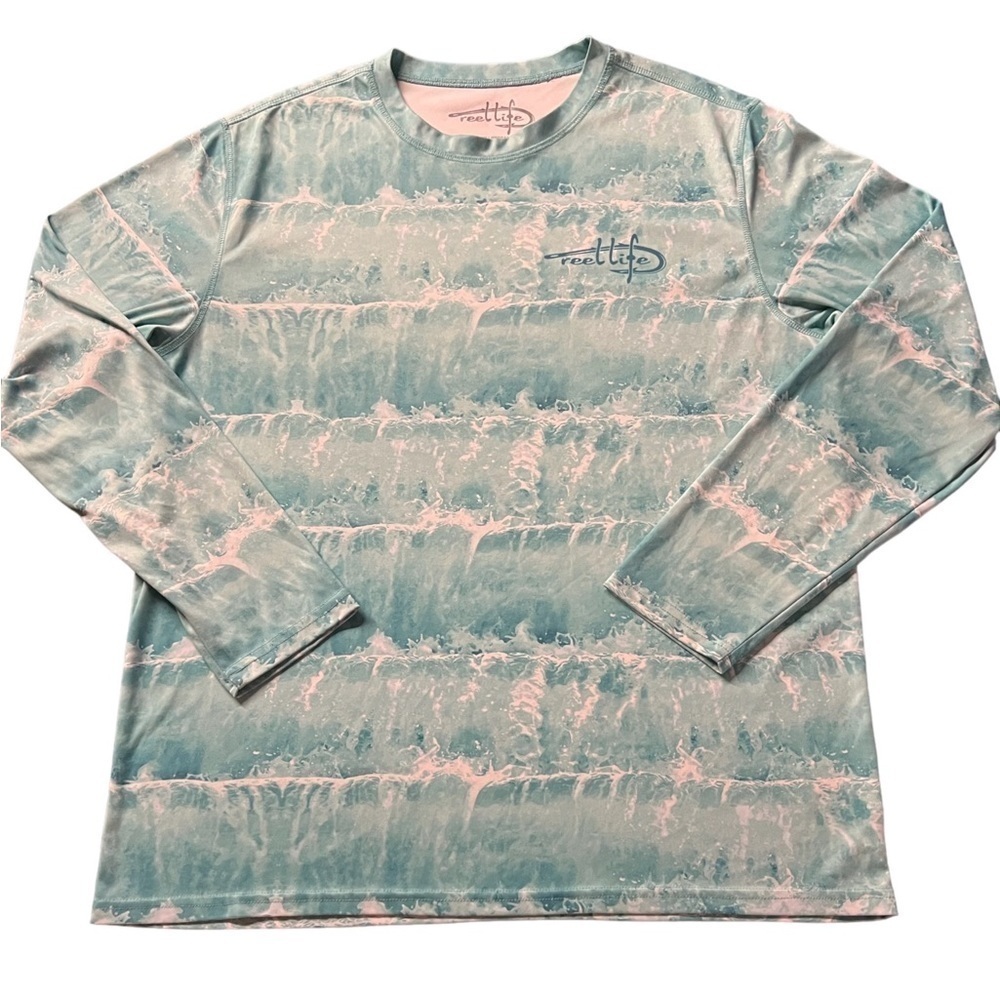 REEL LIFE MENS TEAL/WHITE LONG SLEEVE FISHING T-SHIRT SIZE LARGE